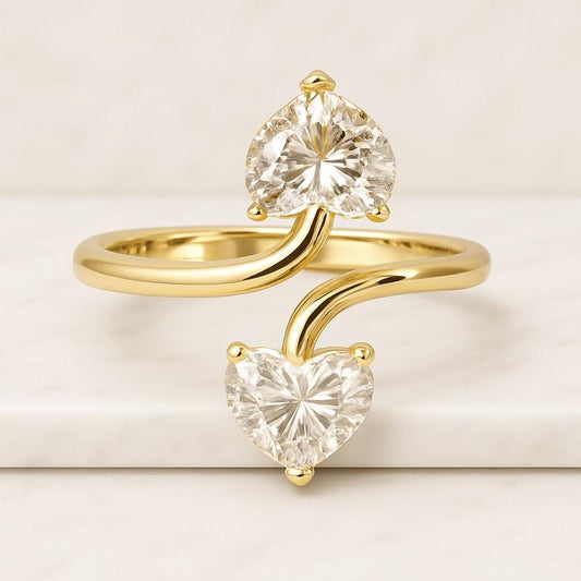 Heart Cut Lab Grown Diamond Toi et Moi Ring 14K Yellow Gold Ring