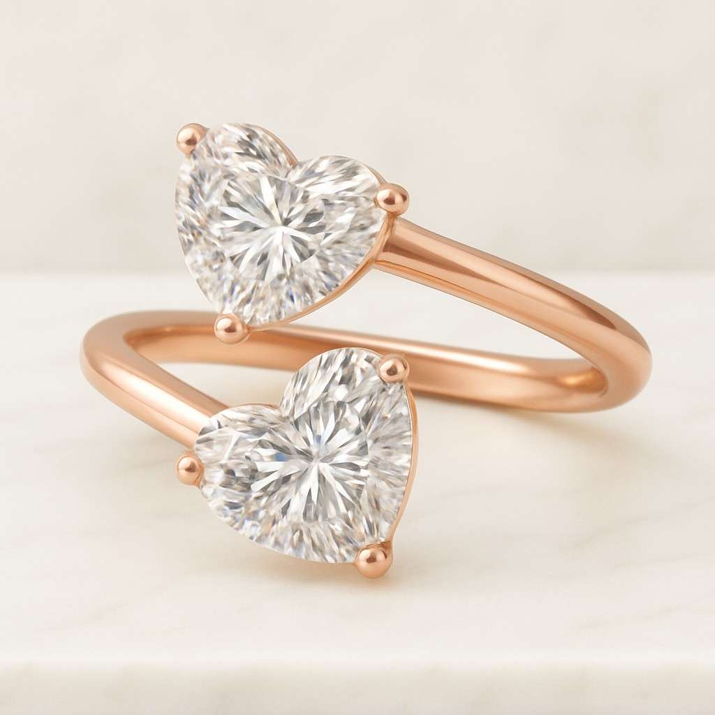 heart lab grown diamond ring 10k gold bypass shank engagement ring