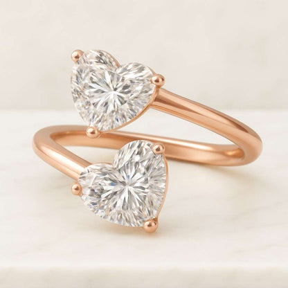 Heart Lab Grown Diamond Ring 10K Gold Bypass Shank Engagement Ring