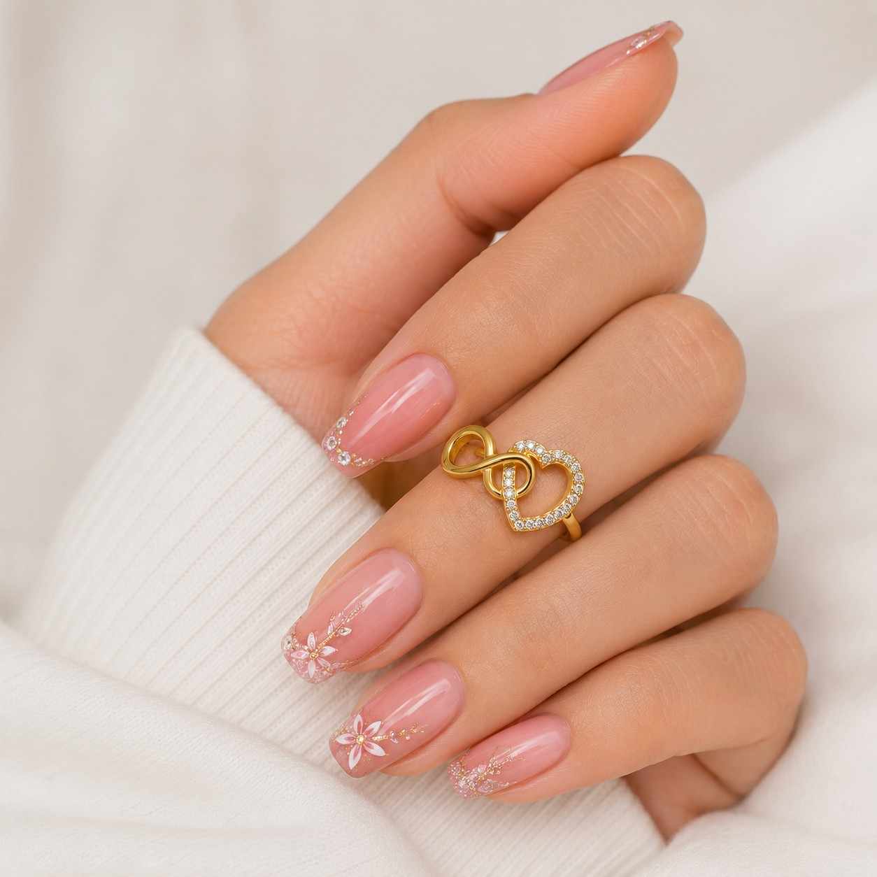 Heart Ring, 14K Gold, Lab Grown Diamond Promise Ring, Forever Love Infinity Proposal Jewelry Anniversary Gift for Her Romantic Wedding Band
