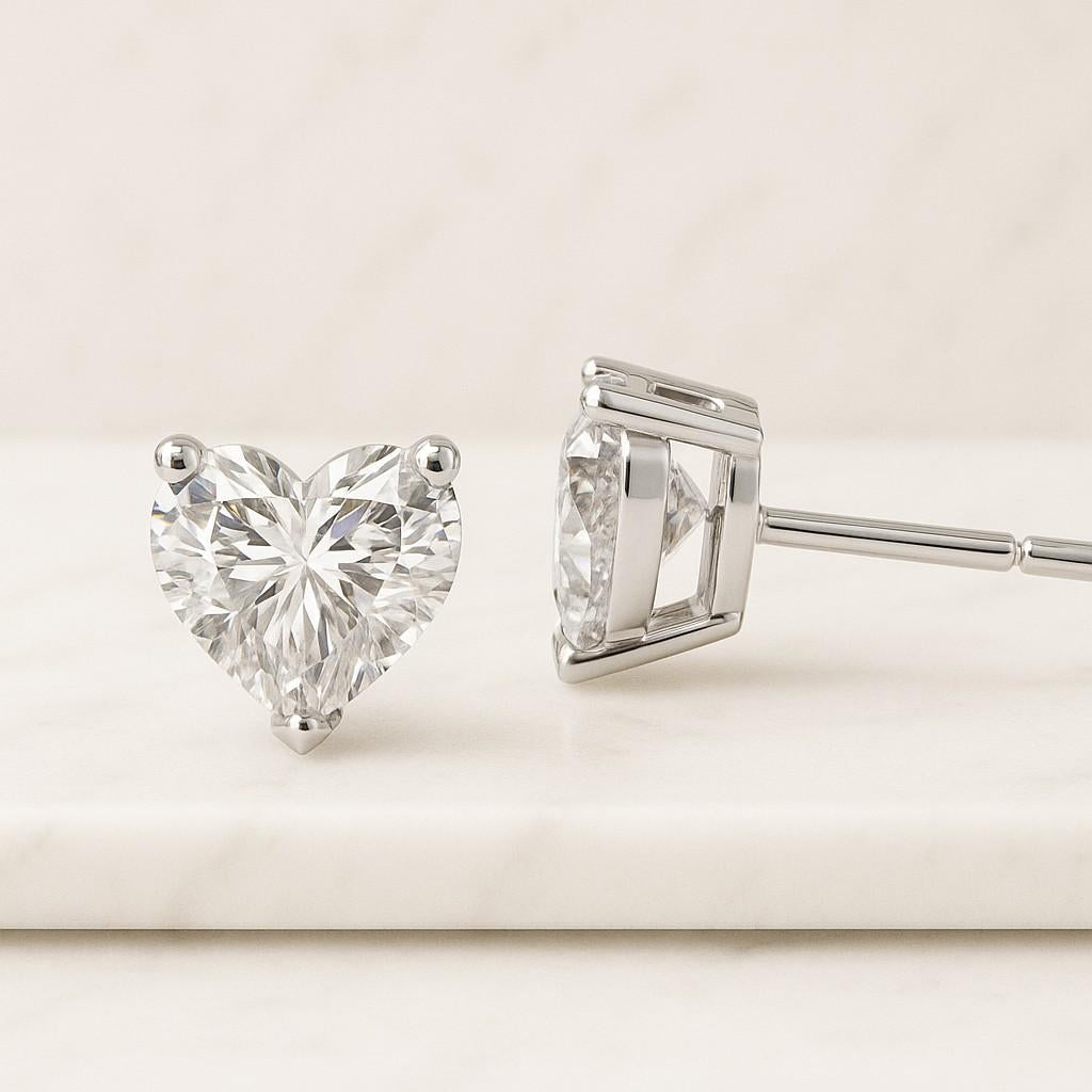 Heart Shape Earring Studs Vintage Round Cut Diamond Earrings Dainty Rose Gold Love Earrings Simple Valentines Day Earrings Gift for her