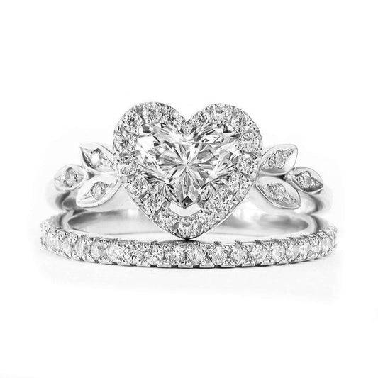  Heart Shape Leaf Style Bridal Ring Set