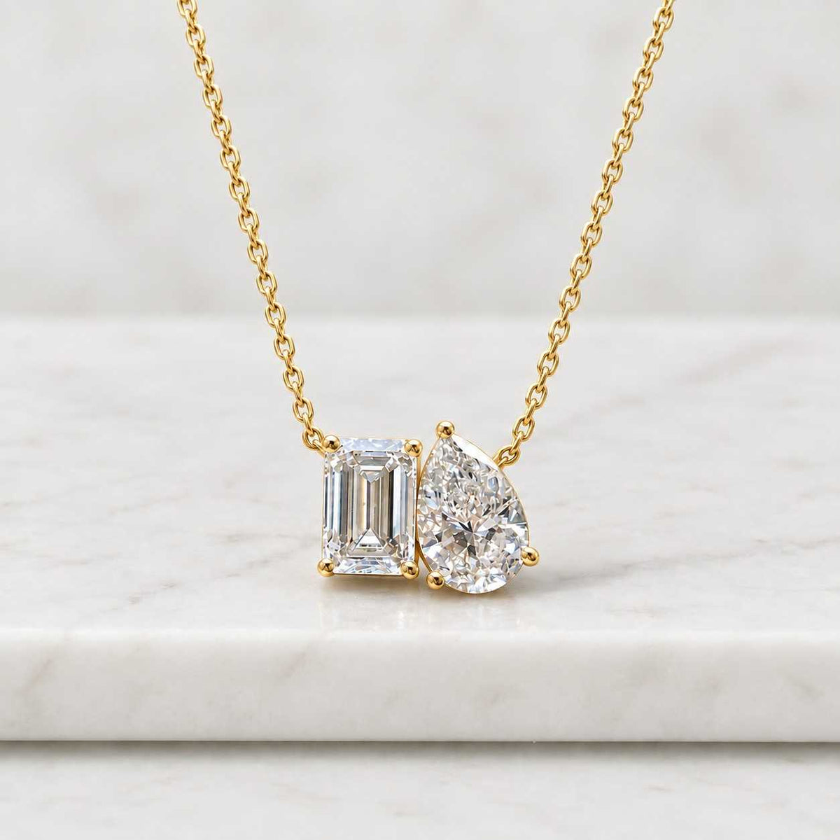 heart shaped toi et moi necklace, lab diamond necklace for anniversary gift, 14k gold two stone necklace for couple gift, heart necklace
