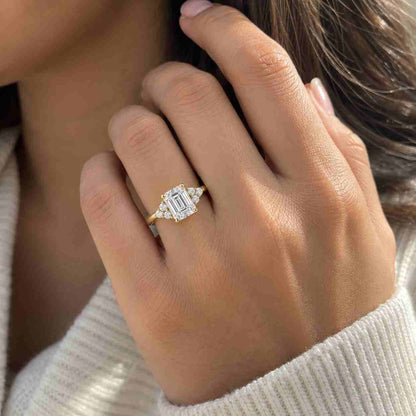 Heart Side Stones with Pave Band, 14K Yellow Gold, IGI Certified