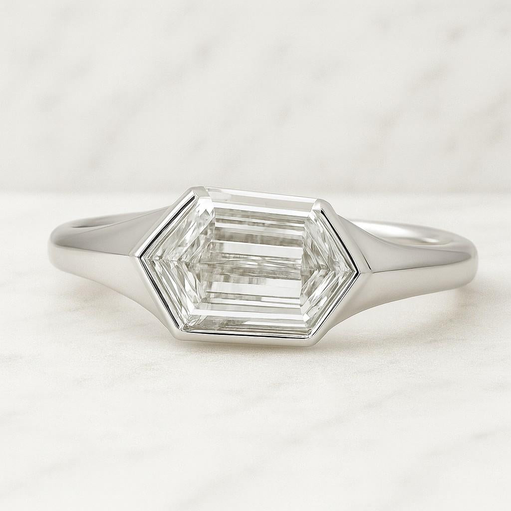 Hexagon Diamond Solitaire Engagement Ring 1 to 3 ct Lab Grown Diamond IGI Certified Floral Basket Setting Anniversary Gifts Wedding Ring