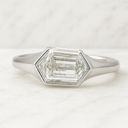 Hexagon Diamond Solitaire Engagement Ring 1 to 3 ct Lab Grown Diamond IGI Certified Floral Basket Setting Anniversary Gifts Wedding Ring