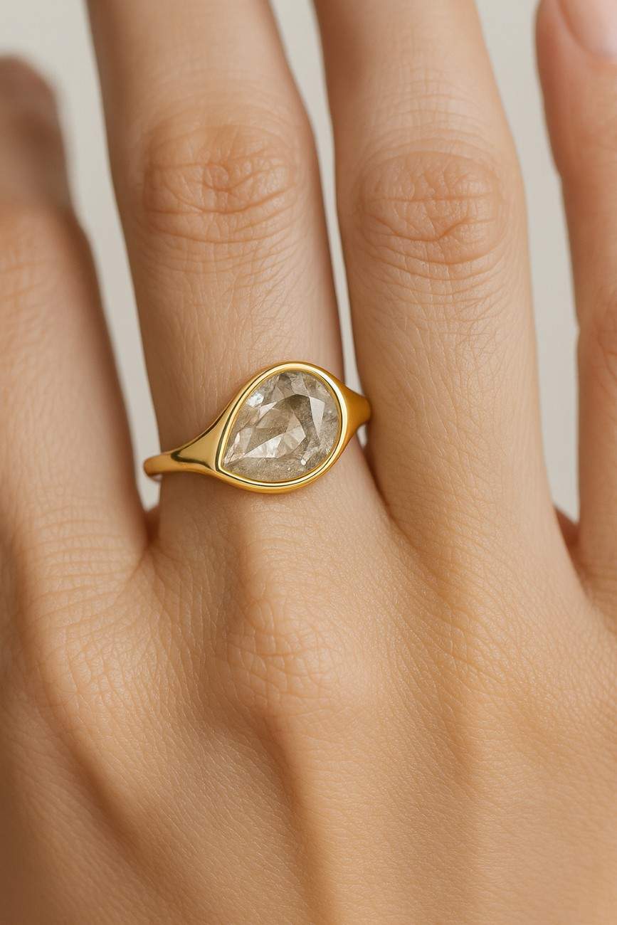 Hexagon Three Stone Moissanite Engagement Ring Side Kite Cut Stones Unique Anniversary Gift