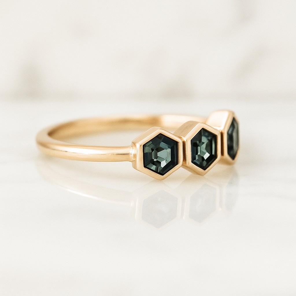 Hexagon Alexandrite Yellow Gold Band Celestial Galaxy Rainbow Birthstone Ring