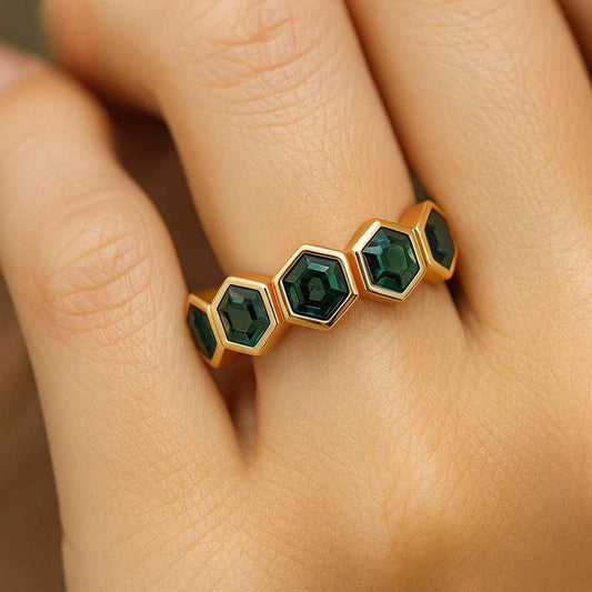 Hexagon Cut Blue Sapphire Engagement Ring Solitaire Sapphire Anniversary Ring For Her Minimalist Split Band Stackable Promise Ring For