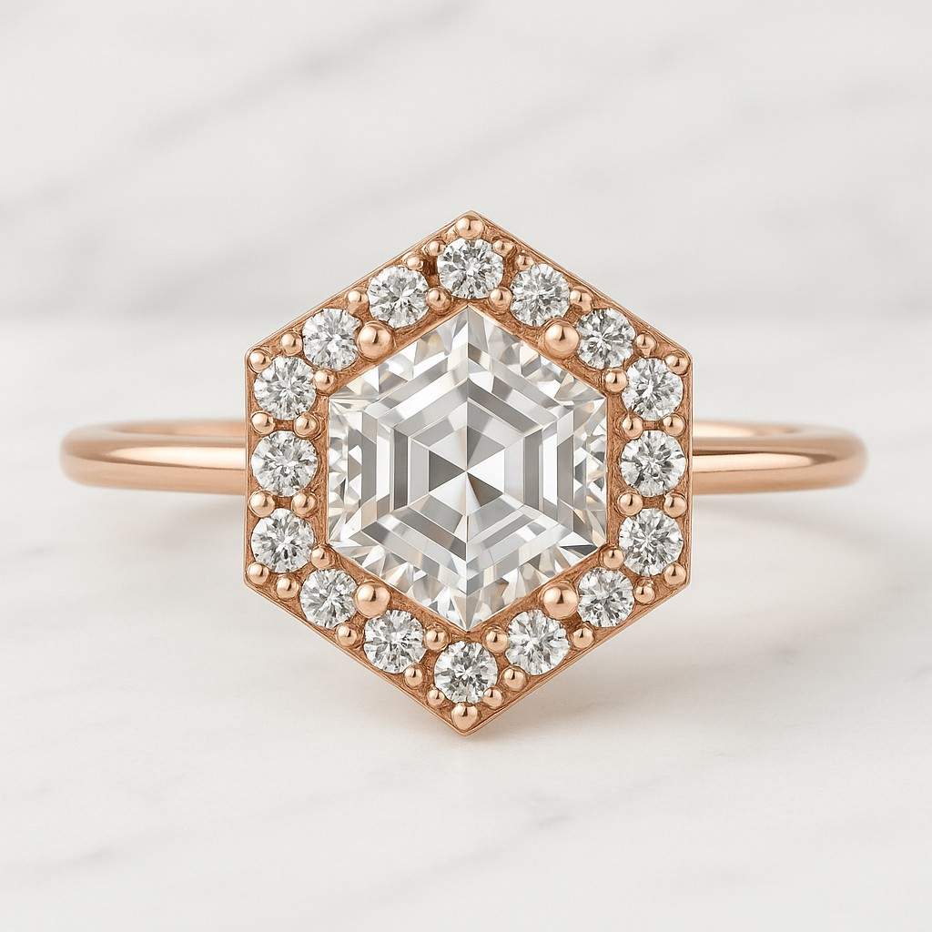 Hexagon Cut Diamond Ring Hexagon Moissanite Ring Bezel Set Moissanite Engagement Ring Solitaire Wedding Ring Yellow Gold Bridle Ring