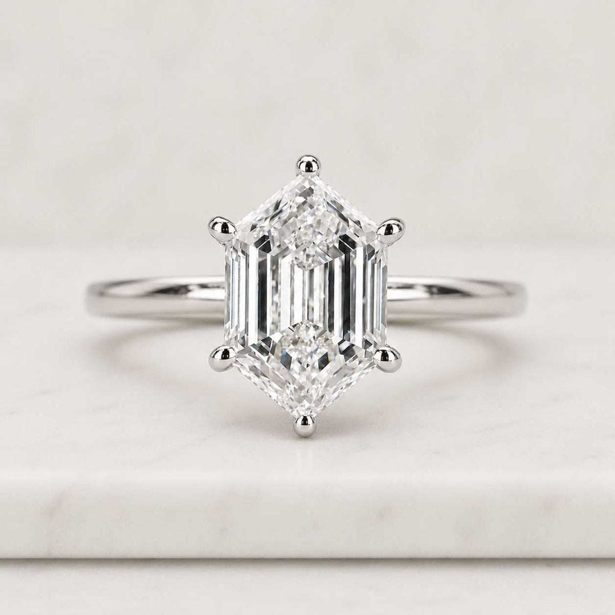 Hexagon Cut lab diamond 14K Yellow solid rose Gold Engagement Solitaire Ring for Her Unique shape luxury Promise Anniversary band Gift her
