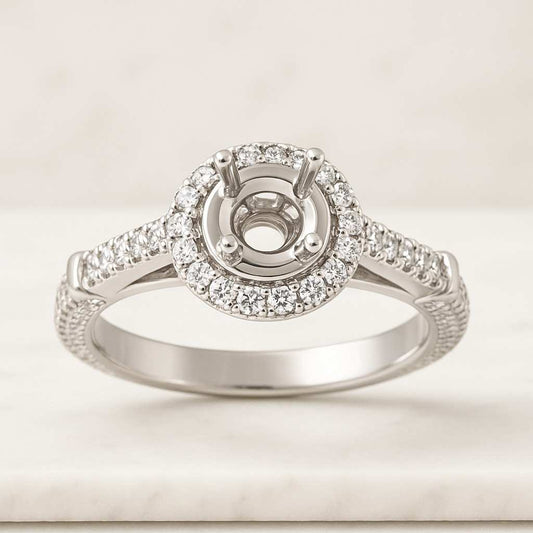 Hexagon Cut Semi Mount Ring 14K Solid Gold CVD Diamond Art Deco Blank Ring