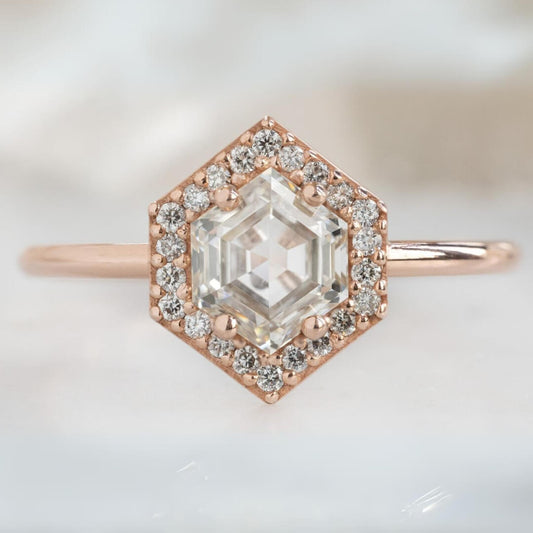 Hexagon Diamond Engagement Ring For Valentine Gift, Anniversary ring For Women