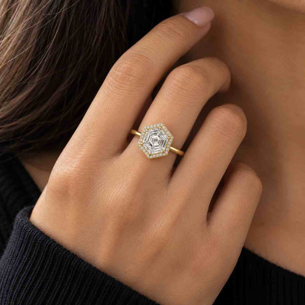Hexagon Diamond Solitaire Engagement Ring, 