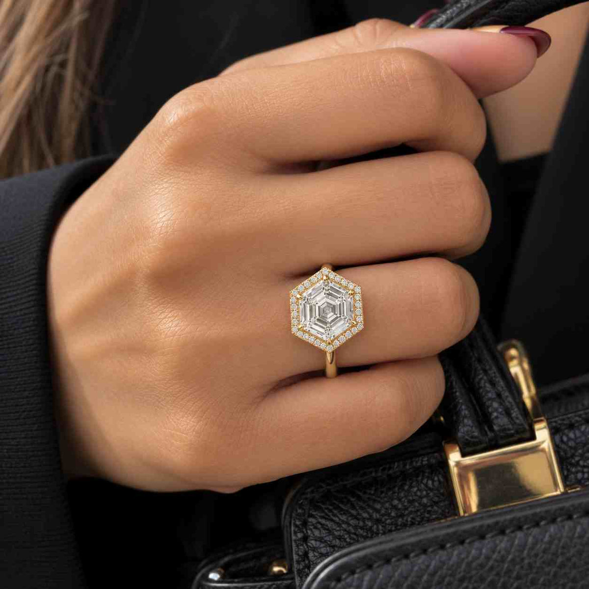 Hexagon Halo Lab Grown Diamond Engagement Ring, White Gold