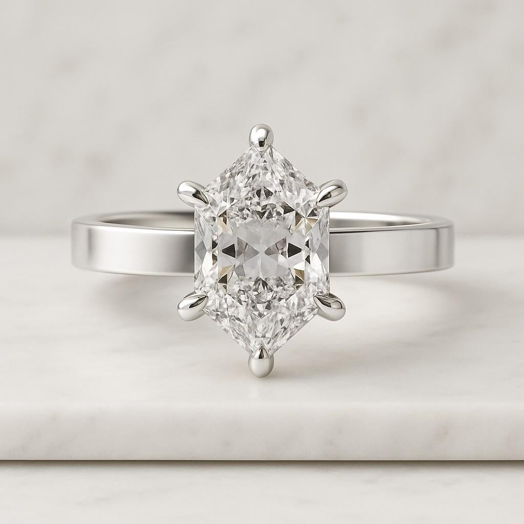 Hexagon Lab Grown Diamond Engagement Ring 18K Rose Gold Halo