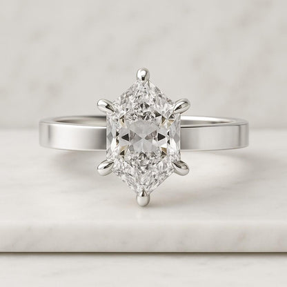 Hexagon Lab Grown Diamond Engagement Ring 18K Rose Gold Halo