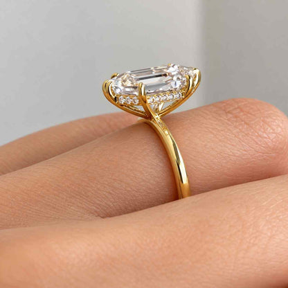 Hexagon Lab Grown Diamond Solitaire Ring With 6 Prong & Hidden Halo Setting  Gift for Her  IGI Certified