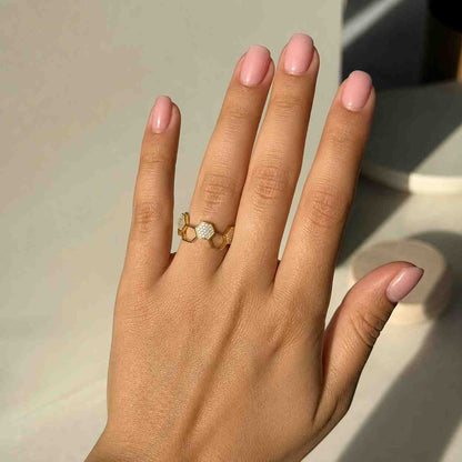 Hexagon Shape Full Eternity Wedding Band, Honeycomb Round Lab Grown Diamond Matching Band Wide Band Hexagon Pattern Ring, Anniversary Band
