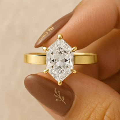 Hexagon Shape Moissanite Engagement Ring Step Cut Halo Wedding Anniversary Gift Unique Engagement or Valentine Gift Valentines Day Gift
