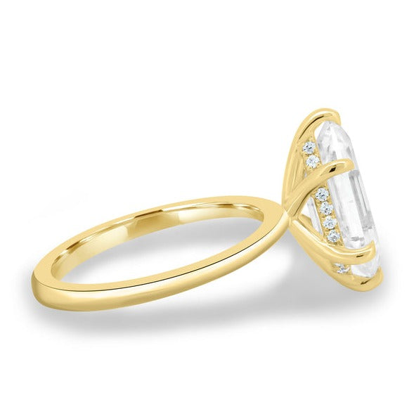Hexagon Six Claw Prong Set Hidden Halo Diamond Ring For Her