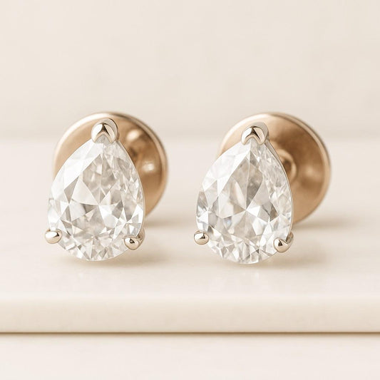 Hidden Halo Round Cut Lab Grown Diamond Stud Earrings Solitaire Stud Earrings Screw Back Earrings Wedding Gift Diamond Studs Gift For Her