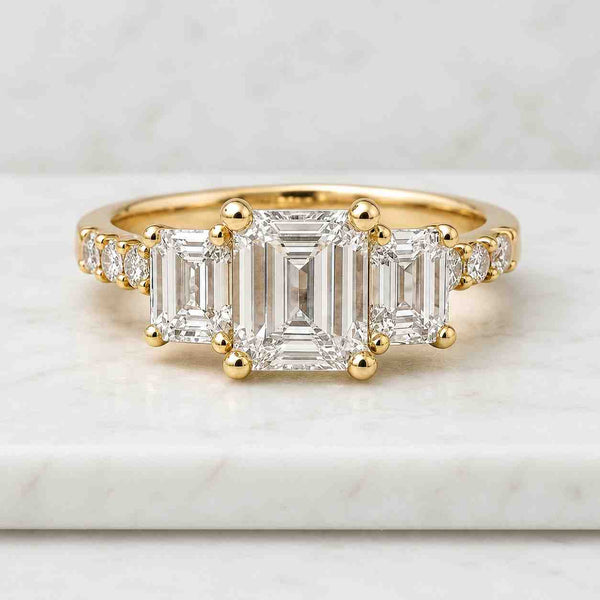 Hidden Halo 4.0 CT Emerald Cut Moissanite Engagement Ring, 14K Solid Yellow Gold Solitaire Ring, Emerald Diamond Wedding Ring, Proposal Ring
