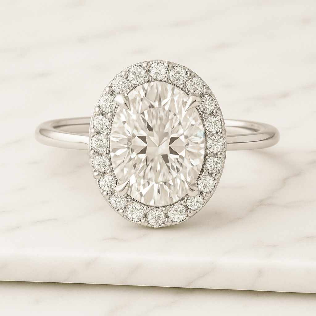 Hidden Halo Anniversary Gift Ring Oval Forever Ring for Girlfriend