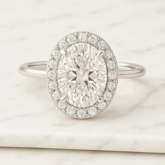 Hidden Halo Anniversary Gift Ring Oval Forever Ring for Girlfriend