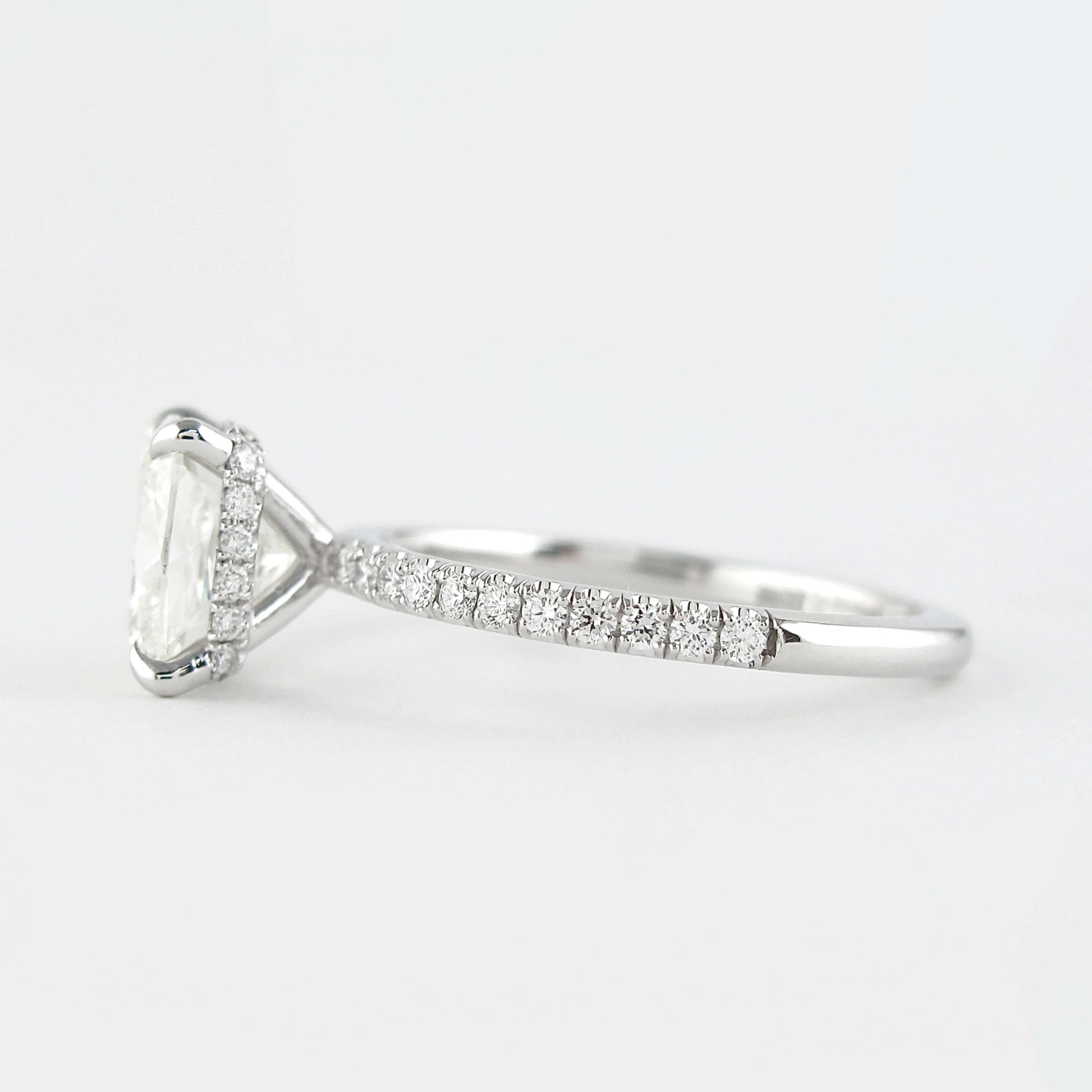 Hidden Halo Elongated Cushion Cut Moissanite Diamond Ring