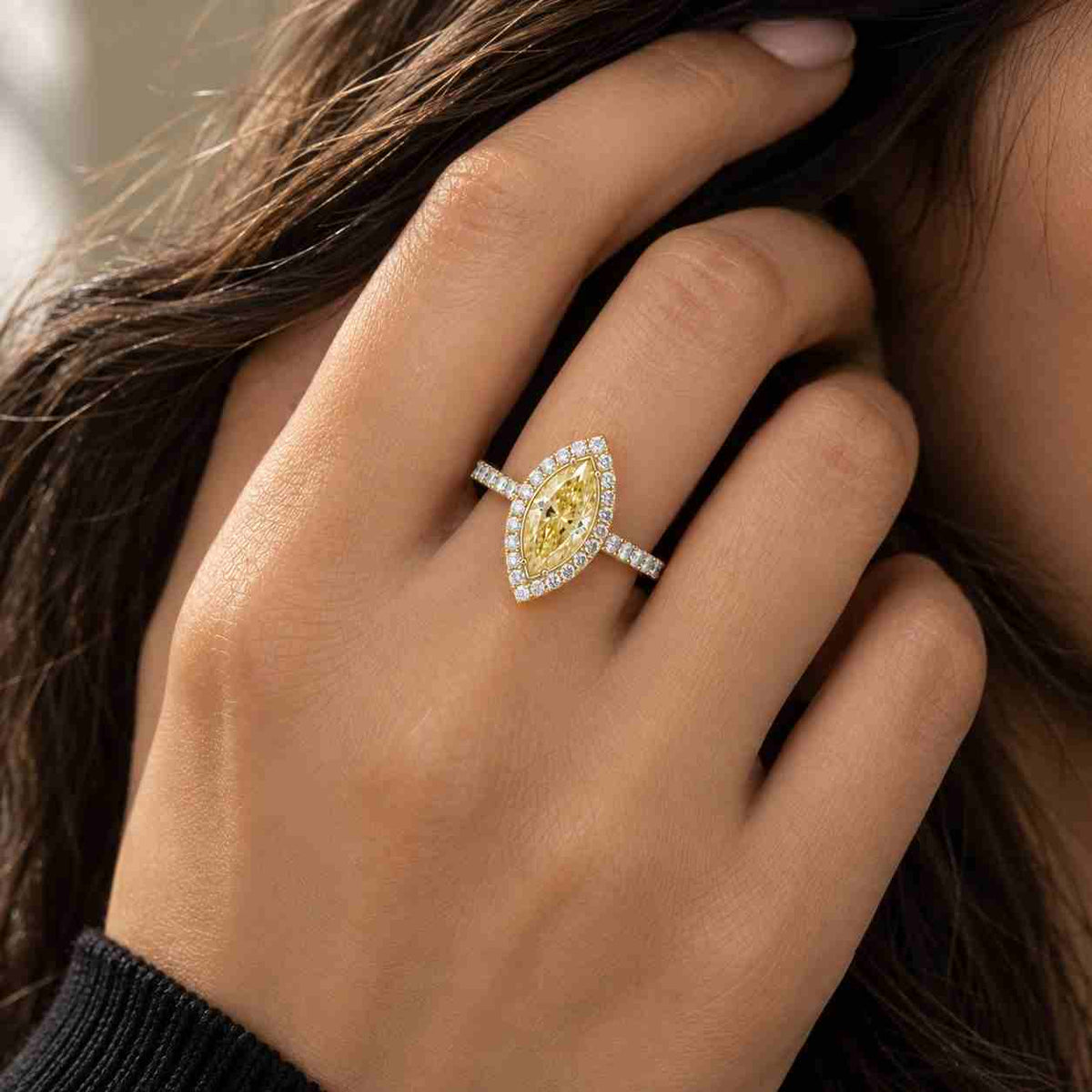 hidden halo engagement ring | engraved vintage floral band ring | antique milgrain marquise ring