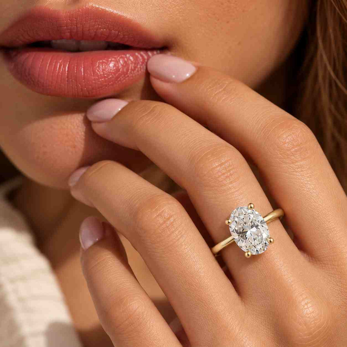 hidden halo moissanit cathedral setting ring, oval cut wedding engagement ring, christmas promise ring for her, custom engagement ring
