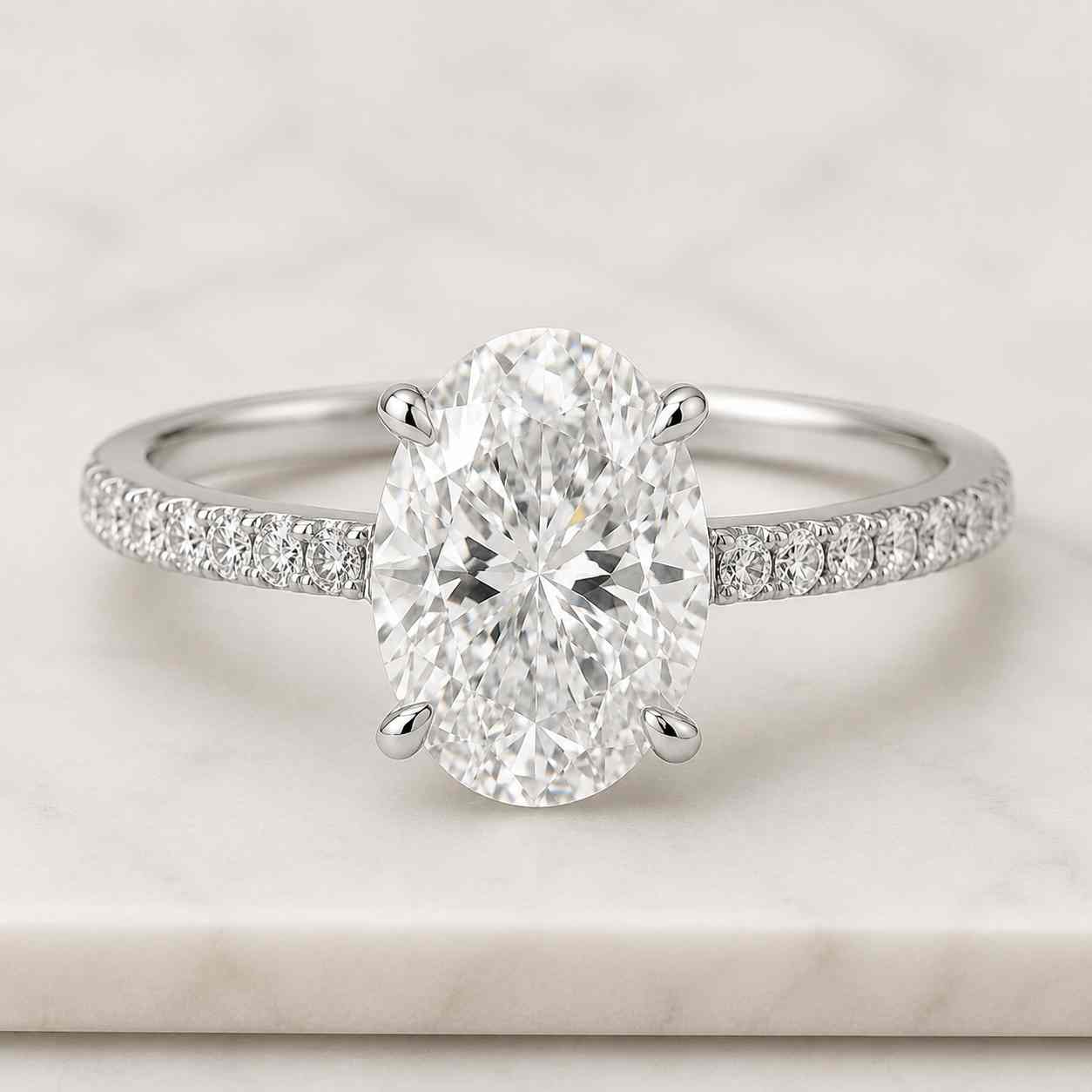 hidden halo oval cut lab diamond ring with marquise side diamonds | 2.90 ctw d colour vvs2 igi certified diamond engagement ring

