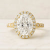 Oval Cut Moissanite Halo Engagement Ring Side Milgrain Pave Set Wedding Ring