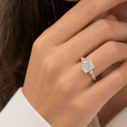 Hidden Halo Radiant Cut Solitaire Moissanite Diamond Engagement Ring, 14K Gold Ring, Moissanite Promise Ring, Anniversary Gift, Ring For Her
