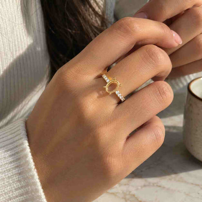 Hidden Halo Ring for Her Big Diamond Proposal Ring Double Claw Prong Oval Anniversary Ring