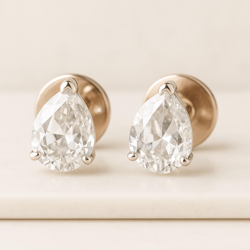 Hidden Halo Round Cut Lab Grown Diamond Stud Earrings Solitaire Stud Earrings Screw Back Earrings Wedding Gift Diamond Studs Gift For Her