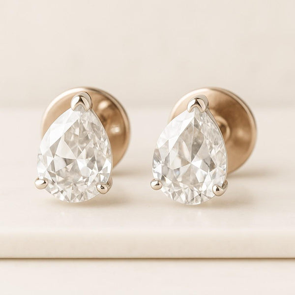 Hidden Halo Round Cut Lab Grown Diamond Stud Earrings Solitaire Stud Earrings Screw Back Earrings Wedding Gift Diamond Studs Gift For Her