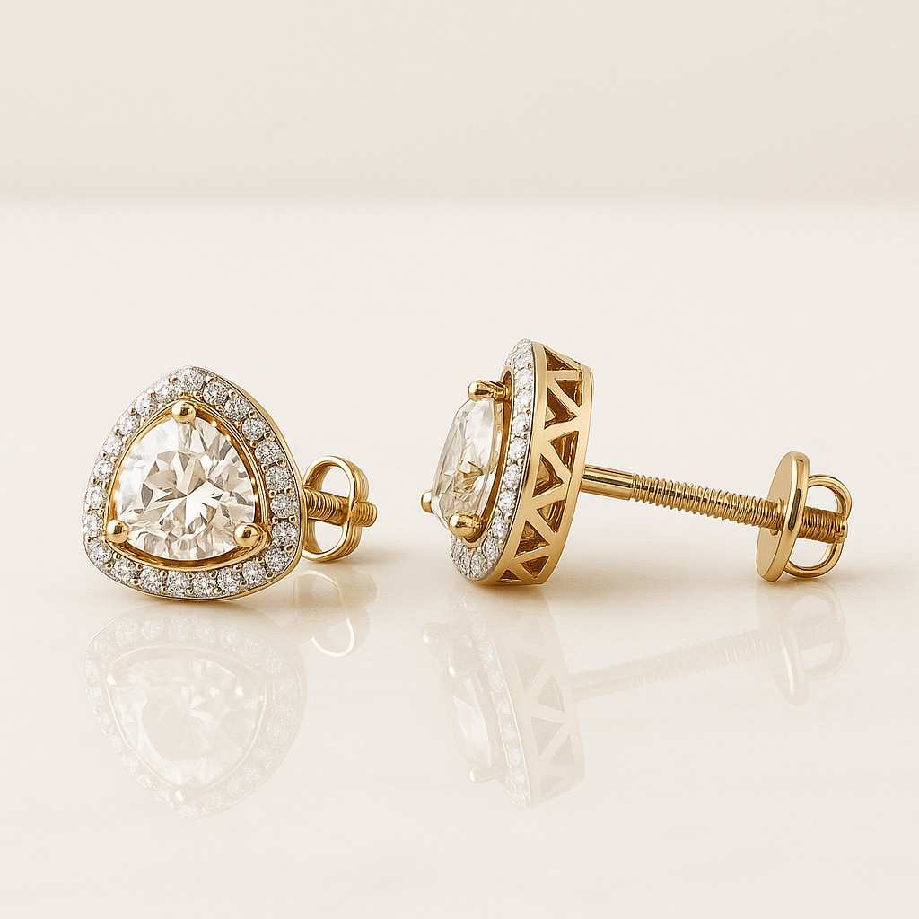 Hidden Halo Round Lab Grown Diamond Stud Earring For Women, Solitaire Wedding Earrings