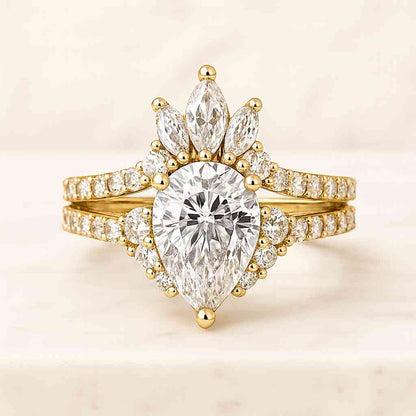 Hidden Halo Solitaire Certified Diamond pear cut Wedding Anniversary ring