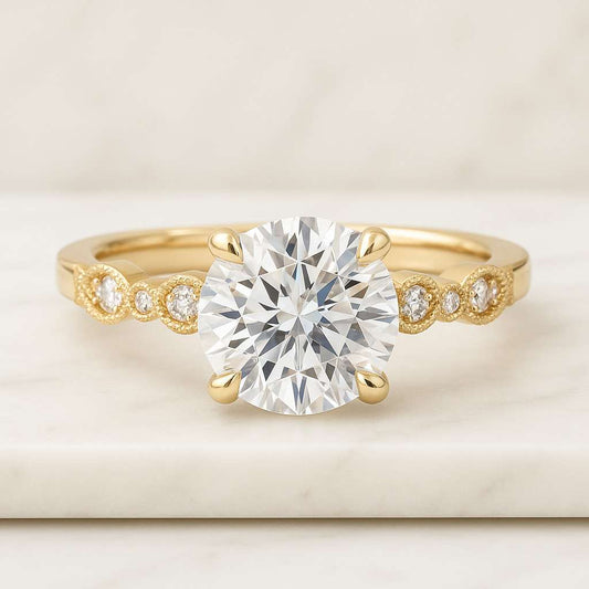 Hidden Halo Solitaire Ring Dainty Pave Band 14K Gold Ring IGI Certified Lab Grown Diamond Engagement Ring