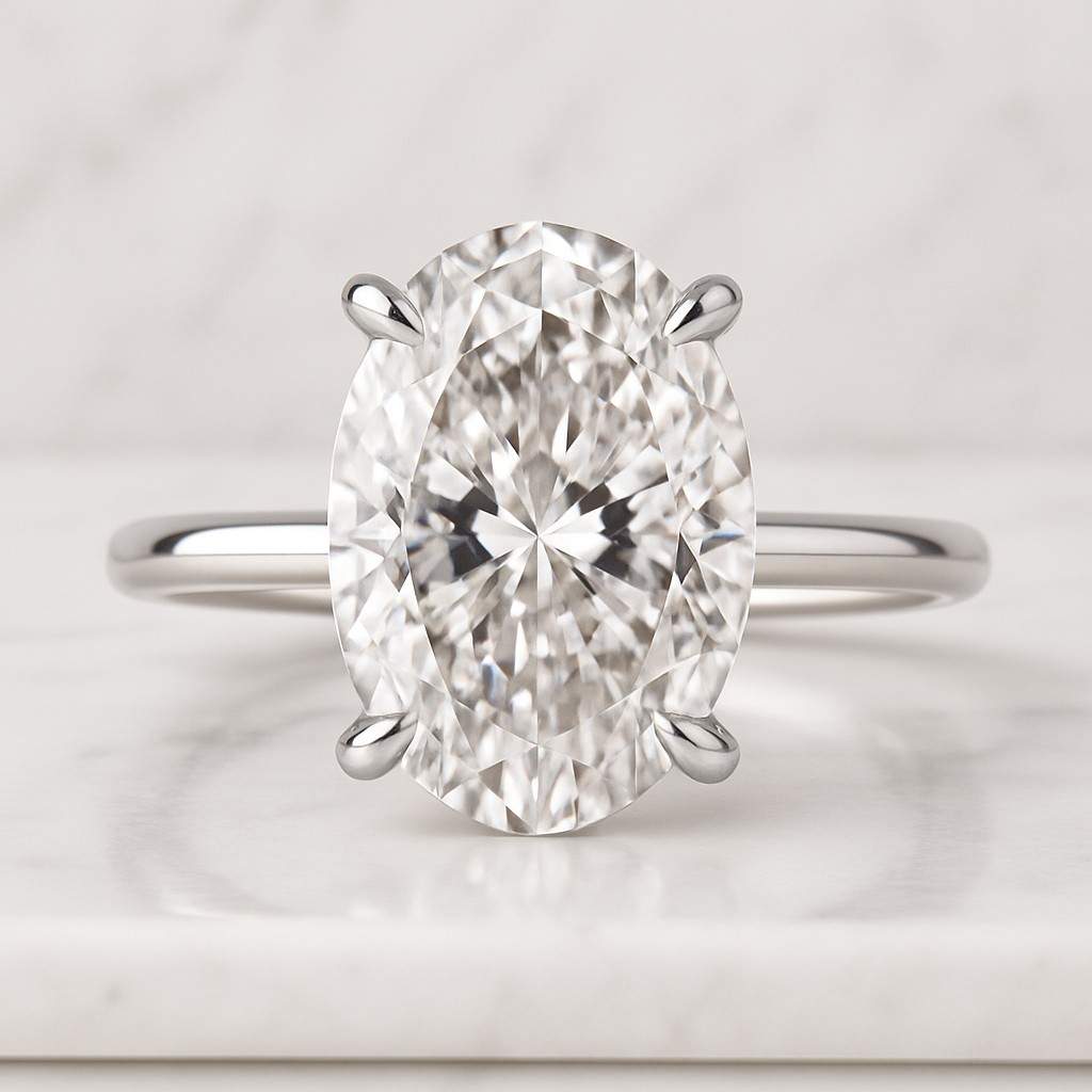 Hidden halo engagement ring solitaire oval moissanite ring