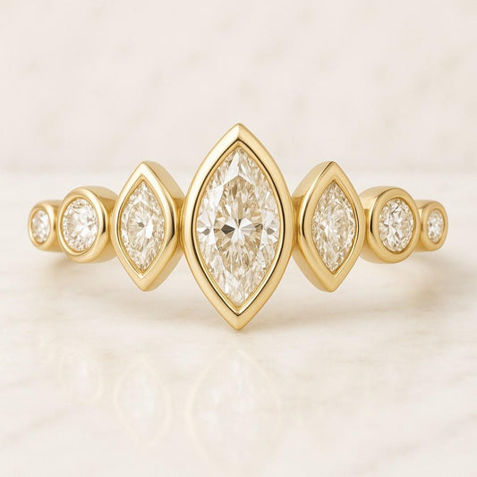 Engagement Ring Womens Cuff Stacking Ring Lab Grown Diamond Wedding Band Marquise Stackable Ring Gift