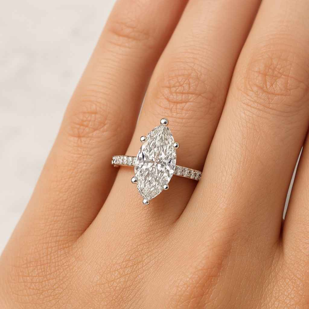 Marquise Ring with Matching Band Unique Wedding Ring Women Half Eternity Band Bridal Anniversary Ring