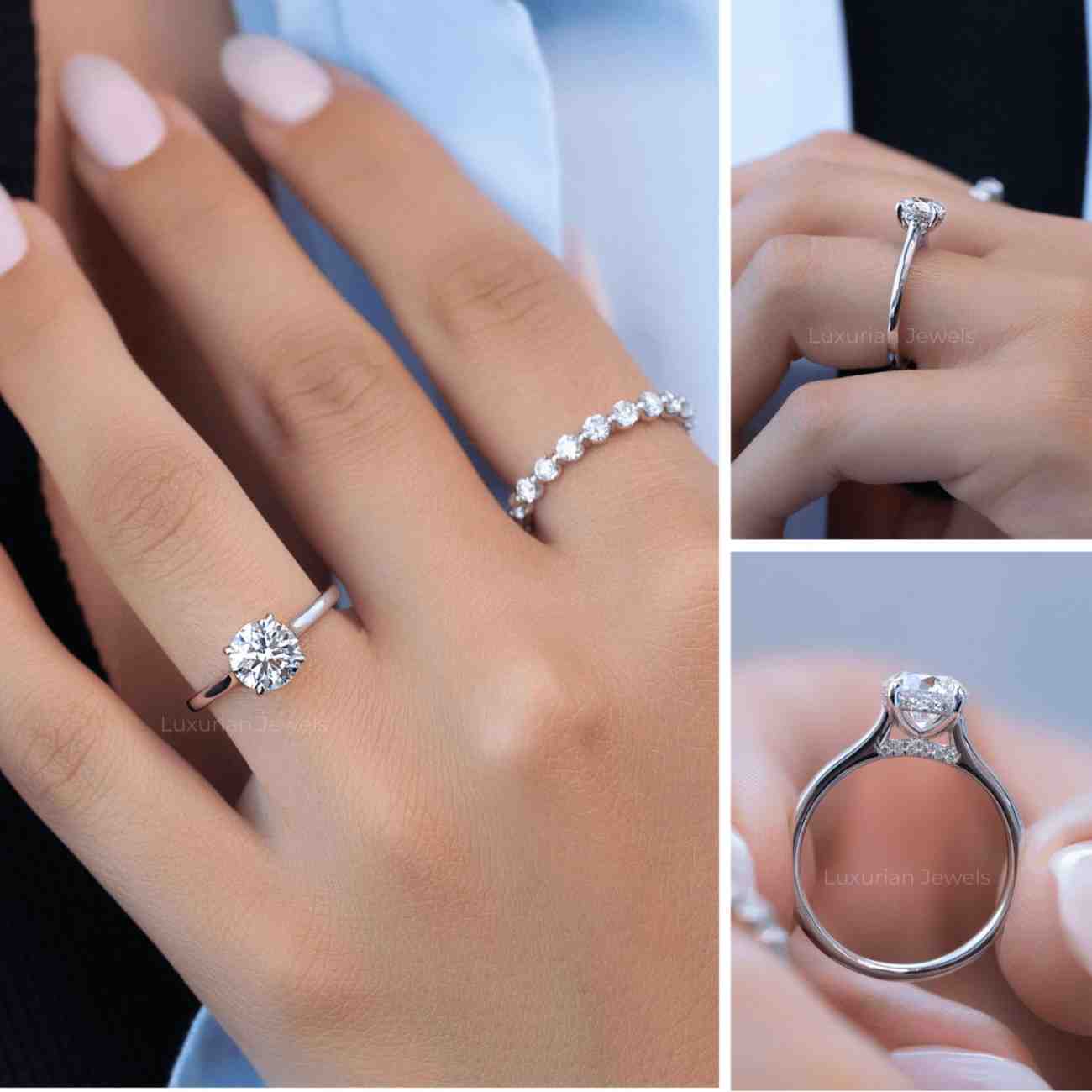 IGI CERTIFIED 3 Carat E Color VVS2 Clarity Round Brilliant Ideal Cut Diamond Solitaire Engagement Ring Lab Grown CVD Diamond 14k White Gold