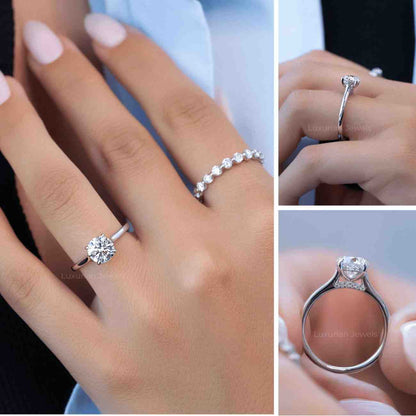 IGI CERTIFIED 3 Carat E Color VVS2 Clarity Round Brilliant Ideal Cut Diamond Solitaire Engagement Ring Lab Grown CVD Diamond 14k White Gold