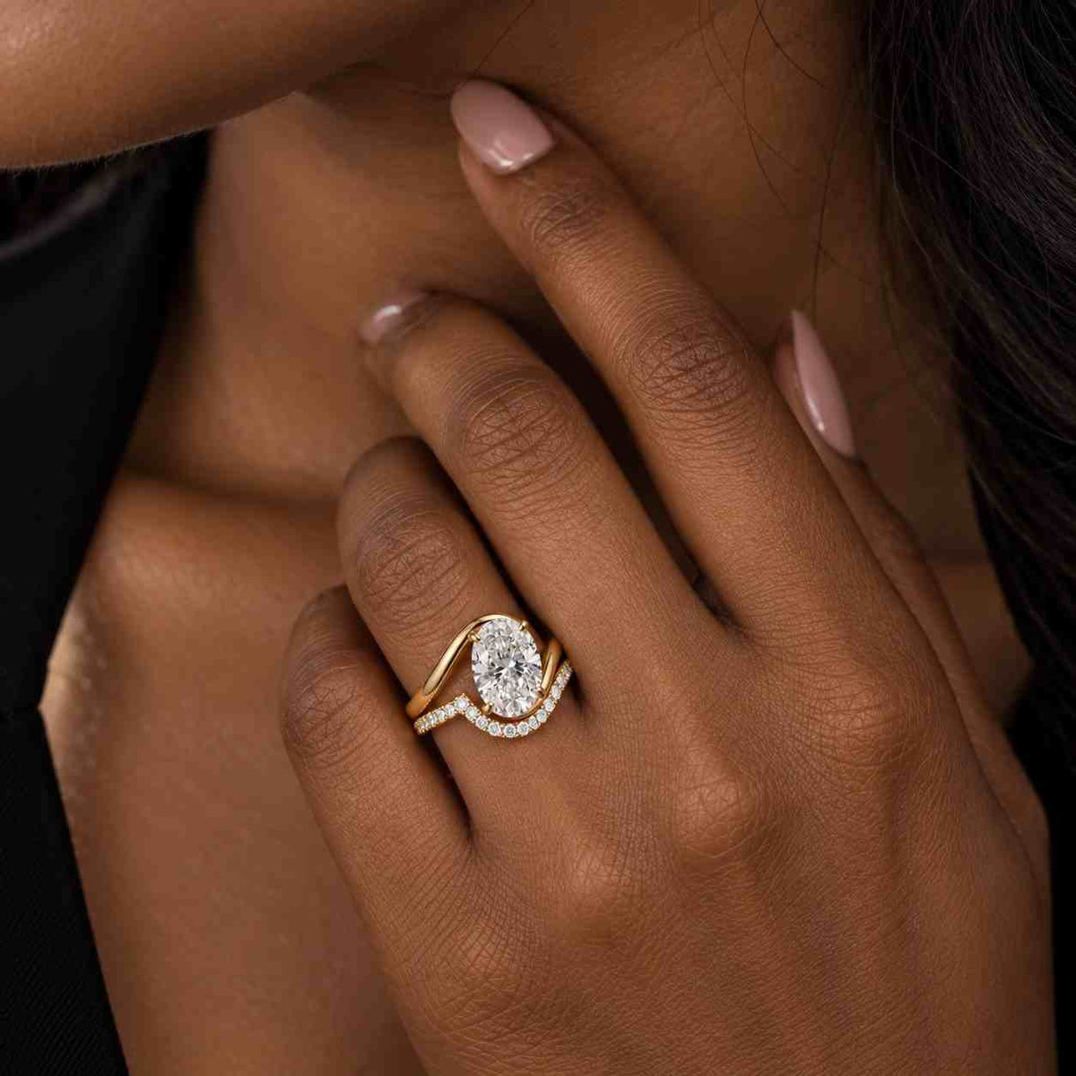 igi certified 1.00 ct oval lab grown diamond engagement ring: pavé band
