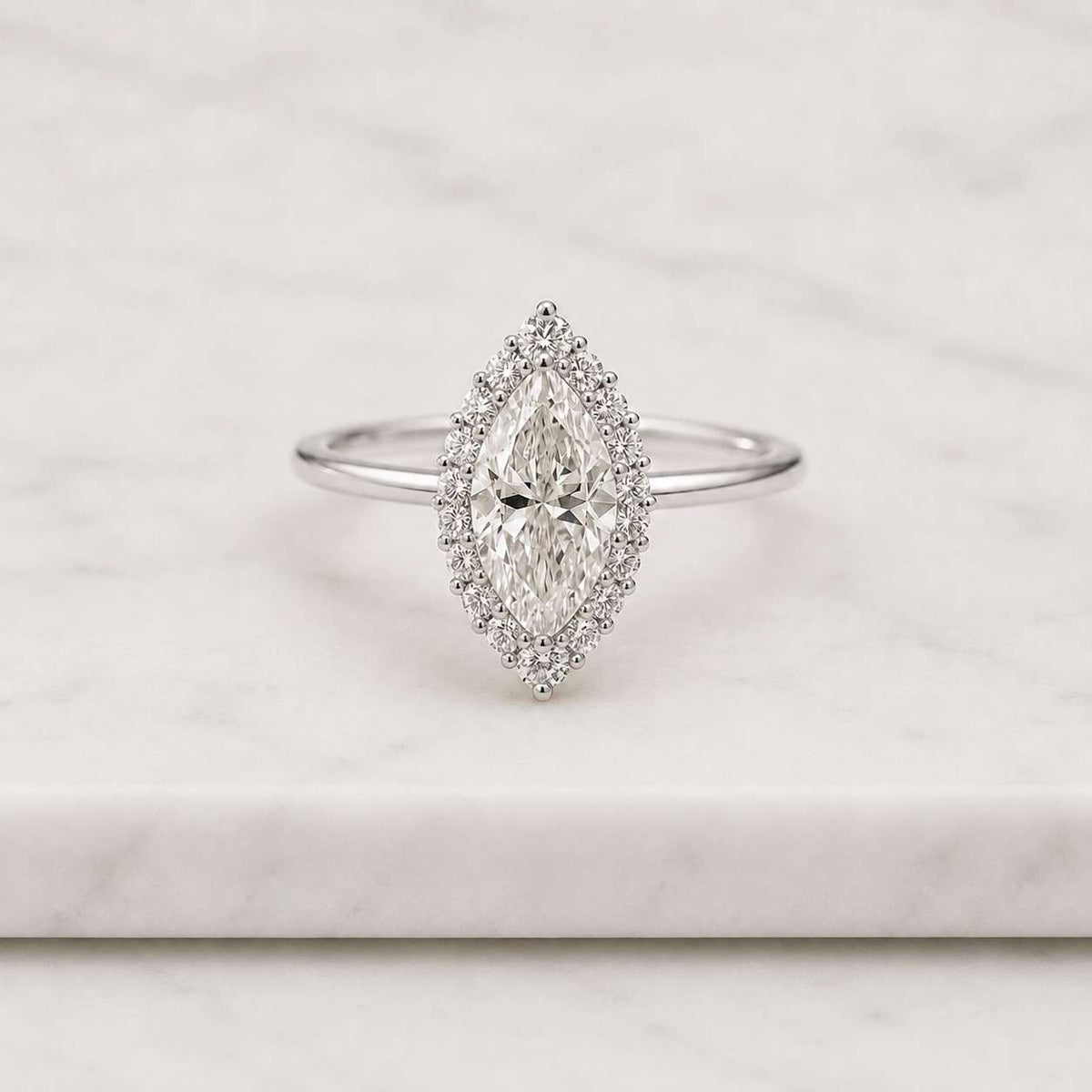 igi certified 1.00 carat marquise lab grown diamond halo engagement ring