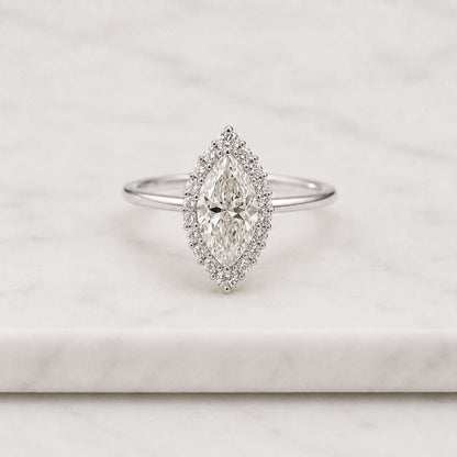 IGI Certified 1.00 Carat Marquise Lab Grown Diamond Halo Engagement Ring