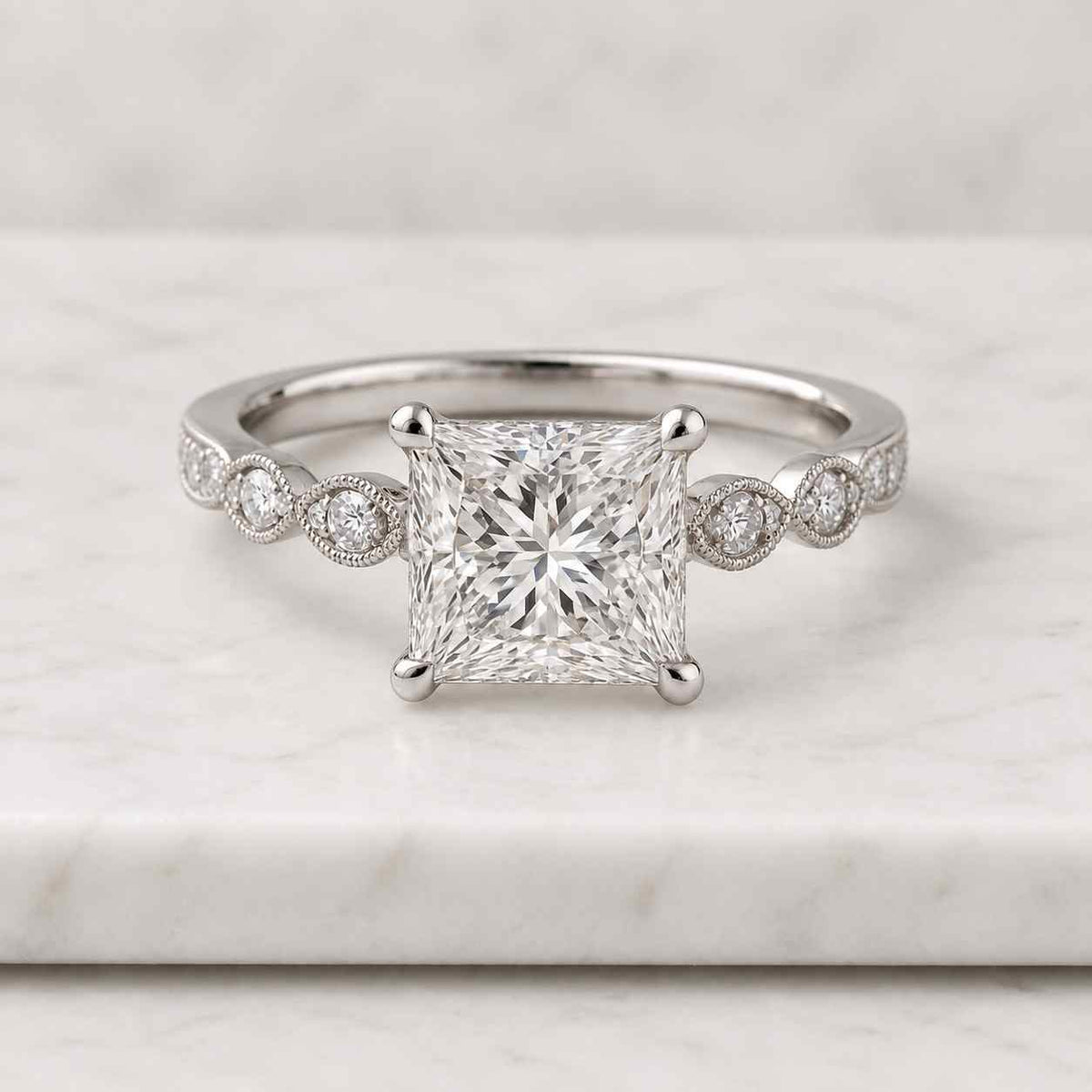 igi certified 1ct princess cut lab grown diamond engagement ring, solid 14k/18k white gold promise rings for women, anniversary gift for her